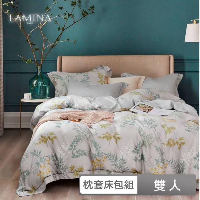 【LAMINA】双人 100%莱赛尔天丝枕套床包组-沐风(花卉系列)♒70A001